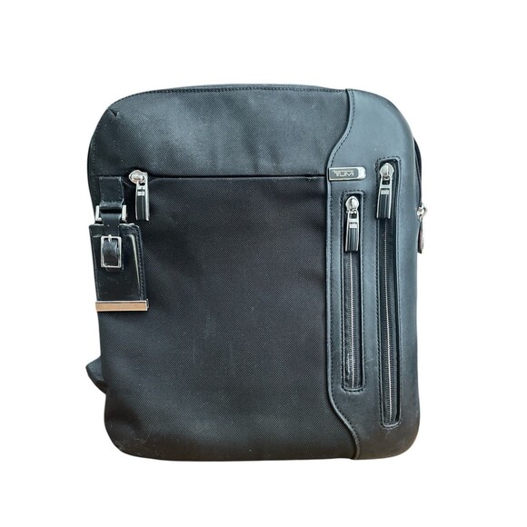 Tumi Crossbody Leather Canvas Messenger Man Bag Tablet Case Satchel - Picture 1 of 9